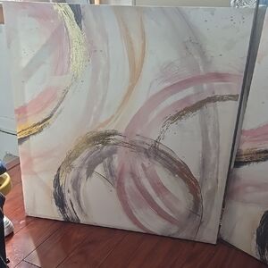 Abstract Swirl Canvas Art in Pink and Gold